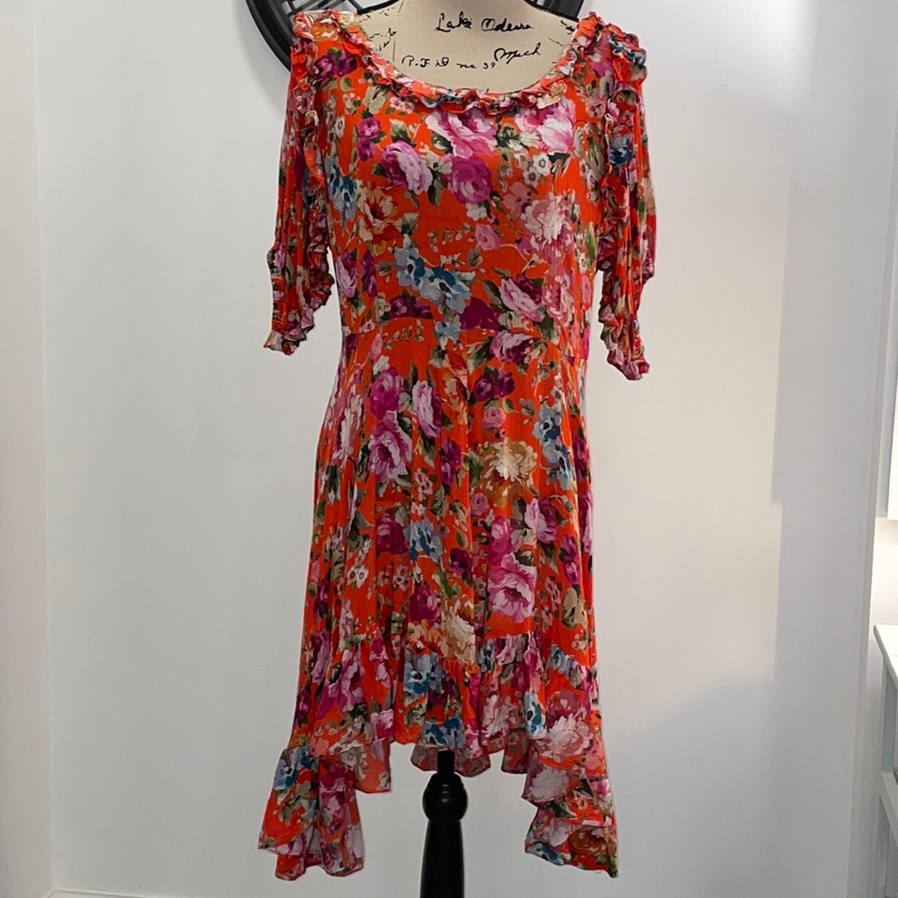 Icons objects of Devotion red floral ruffle baby doll dress small
